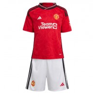 Camisa de Futebol Manchester United Kobbie Mainoo #37 Equipamento Principal Infantil 2023-24 Manga Curta (+ Calças curtas)